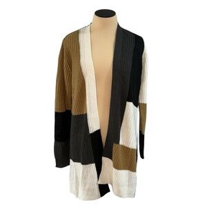 Fortune + Ivy Cardigan Edwina Sweater W M colorblock black cream tan long line